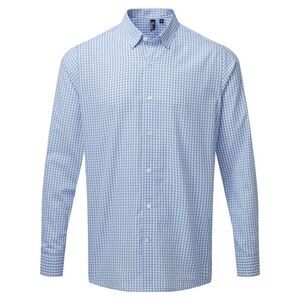 Premier Mens Maxton Checked Long-Sleeved Shirt / Light Blue/White
